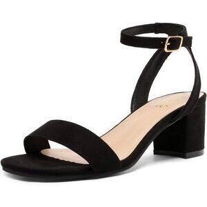 Dream Pairs Womens Black/Suede Faux Suede Rounded Toe Ankle Strap Heeled Sandal
